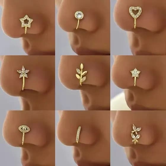 kie 3 Piercing de nariz falso em formato de U com zircônia e piercing de nariz falso sem furo moda