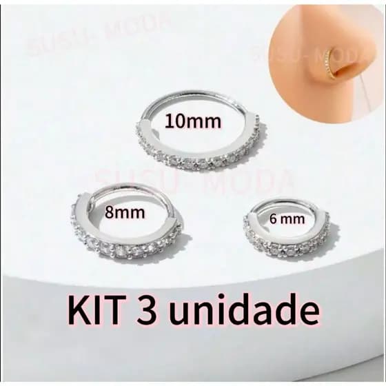 Piercing de Cartilagem do Nariz com Argola e Strass 6/8/10mm