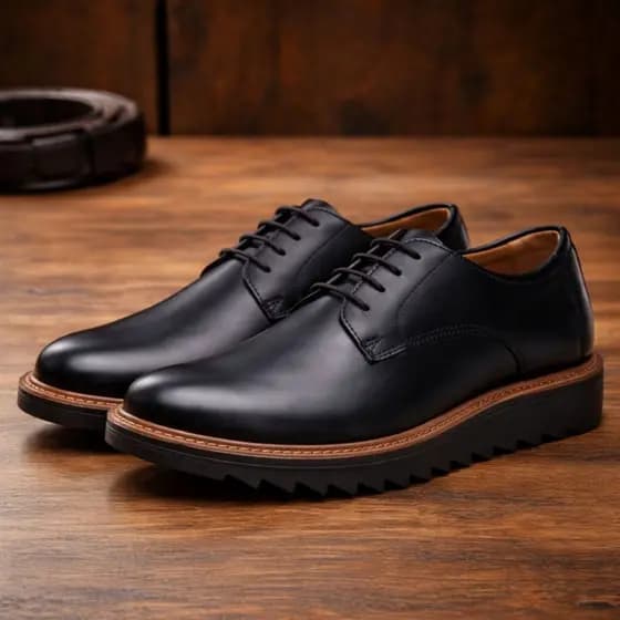 Sapato Masculino Casual Social Bico Redondo Italiano com Cadarço Confortável Solado Robusto para Trabalho