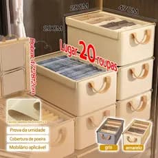 Caixa Organizadora para Guarda-Roupa com Tampa | Dobrável, Suporte Reforçado, Cinza e Bege 47x28x20cm