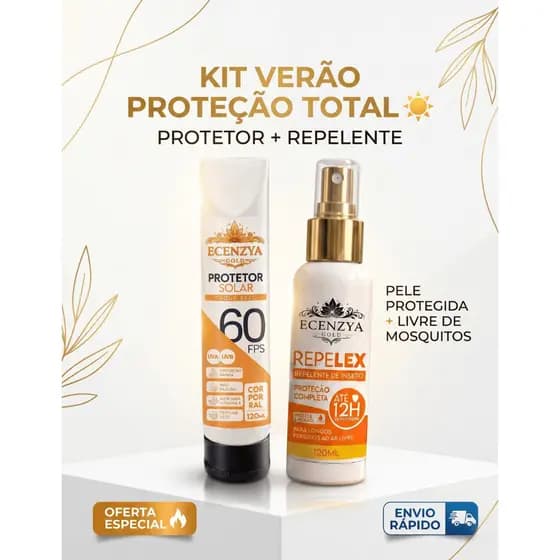 Protetor Solar 60 FPS 120ml + Spray Repelente de Insetos 120ml Ecenzya Gold