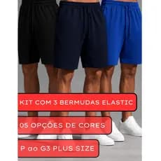 KIT 03 Bermudas Shorts Masculino Basico Sport Treino Casual Elastano C/ Bolso e Cordão-P ao G3 PLUS