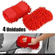 Kit com 4 Unidades Esponja com Pegador e Luva Microfibra para Carro, Não Risca Pintura