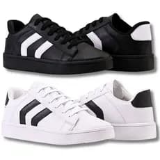 Kit 2 Tenis Preto Branco3 LISTRAS Feminino Marca Própria Casual Liso Confortável