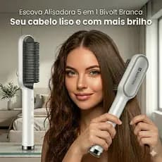 Escova Alisadora 5 em 1 Alisa, Hidrata, Modela, Alinha e Anti-Frizz Escova Mágica Bivolt BRANCA