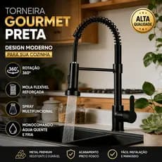 Torneira Cozinha Gourmet Preta Monocomando Spray Flexível Misturador Rotação 360° Alta Qualidade