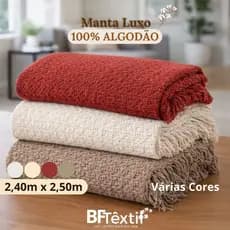 Manta Luxo Cruzada 2,40m x 2,50m 100% Algodão Várias Cores