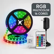 Fita LED 2835 RGB IP65 5 Metros 300 LEDs 12V com Controle Remoto e Fonte: Luminosidade Versátil-110V-220v