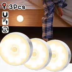 Kit 3 Luminária Led Lâmpada Sem Fio Sensor Presença Automático Inteligente Recarregável USB