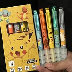 0PZE Canetas de Assinatura de Desenho Animado Pokémon Pikachu 5, Alta Estética, Caneta Neutra Preta de 0,5mm, Sensível a