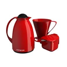 Kit Café Prático Unitermi Vermelho - Garrafa Térmica 650ml + Açucareiro + Suporte para Filtro