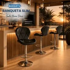 Banqueta Alta Regulável Giratória Moderna PU Base Cromada Confortável