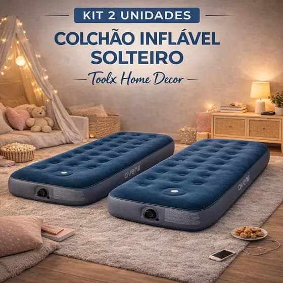 Kit 2 Colchões Infláveis Solteiro Com Bomba Embutida Portátil Aveludado Resistente Envio Imediato