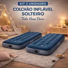 Kit 2 Colchões Infláveis Solteiro Com Bomba Embutida Portátil Aveludado Resistente Envio Imediato