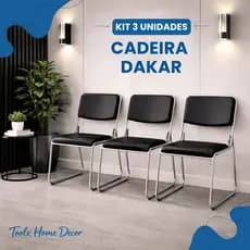 Kit 3 Cadeiras Dakar Escritório Recepção Cromada PU Conforto | Envio Imediato