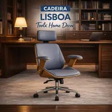 Cadeira de Escritório Lisboa Ergonômica Giratória com Apoio de Cabeça Base Cromada | Envio Imediato