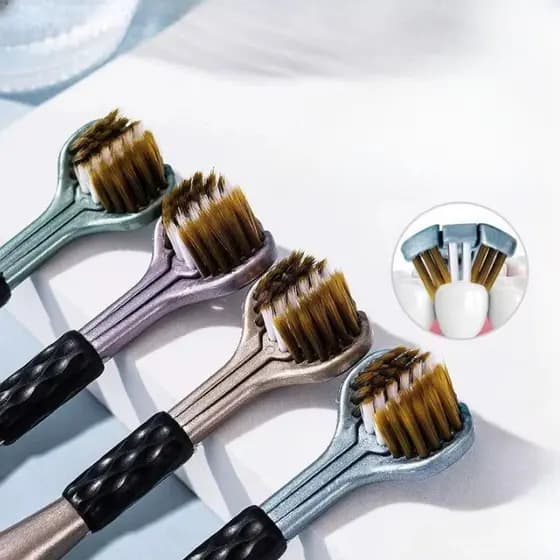 Escova de dentes 360° com três lados e cabeças de cerdas macias e duras - 1 unidade