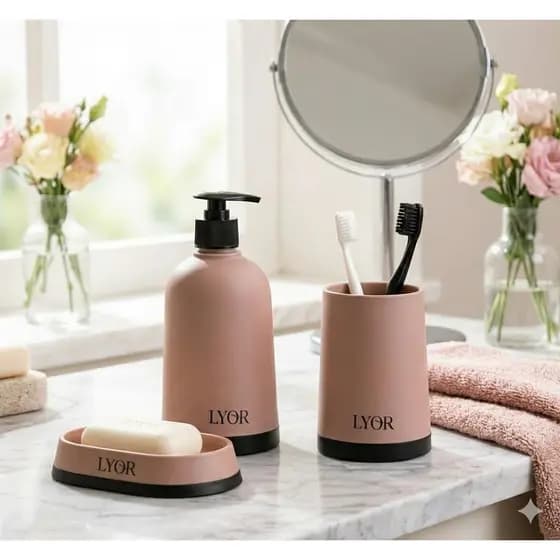 Kit 3 Peças Porta Sabonete Líquido e Escovas Luxo Lyor Porta Sabonete Líquido Dispenser e Porta Escovas Premium