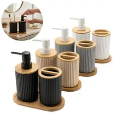 Dispenser Sabonete Liquido Porta Escovas Bambu Banheiro Lavabo 350ml