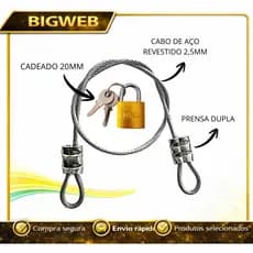 Lacre de Segurança Cabo Aço revestido 25cm / 35cm / 45cm / 60cm + Cadeado 20mm Escolha o Tamanho