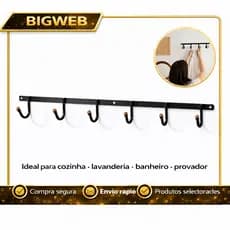Cabideiro de parede metal Suporte Para provadores Roupas Toalhas C/ 3/4/6/8 Ganchos