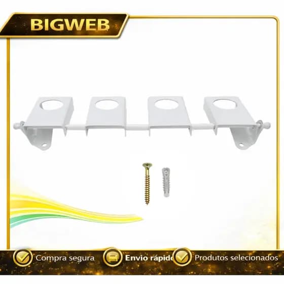 SUPORTE VASSOURA RODO MOP PAZINHA FERRAMENTAS METAL 4 LUGARES BRANCO