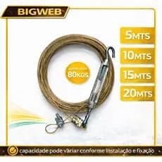 Varal de Cabo de Aço Revestido 5M 10M 15M ou 20M Escolha o Tamanho com Esticador e Clips