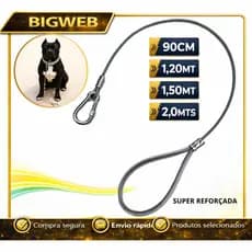 Guia Passeio Reforçada Cabo Aço Médio e Grande Porte 90cm 1,20m 1,5m 2m Escolha o Tamanho PitBull Rottweiler