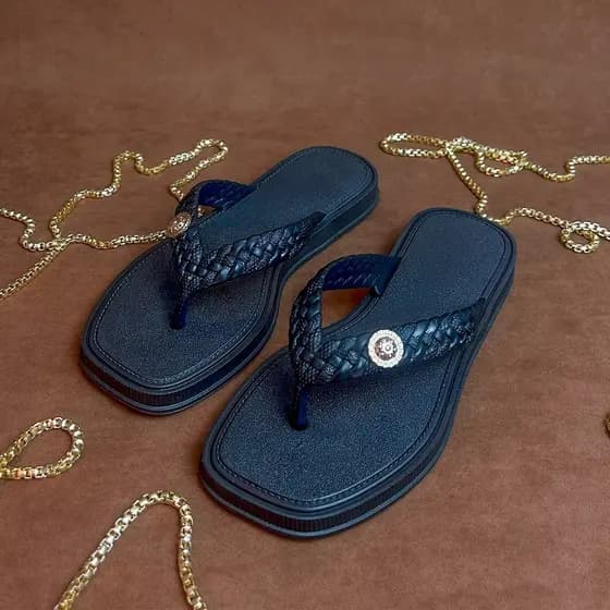 Chinelo Rasteirinha Luxo Tira Trançada Casual
