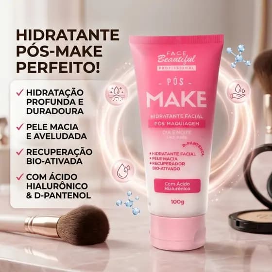 Hidratante facial Pós Make dia e noite com D-Pantenol e Ácido Hialurônico Face Beautiful 100g