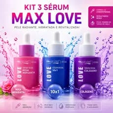 Kit 3 Sérum facial Max Love Rosa Mosqueta 10x1 Colágeno antissinais hidratação e elasticidade