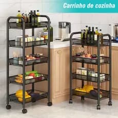 Carrinho Organizador Fruteira Multiuso Em Aço Com Rodinhas 3/4/5 Prateleiras