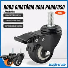 Kit 4 Rodinha Para Moveis Rodízio Roda Giratoria com Parafuso Espiga Trava 1,5" Borracha PVC