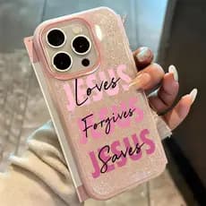 Jesus Letras Capa De Luxo Capinha Para IPhone 13 11 12 14 15 16 17 XR Normal Pro Max Glitter Caso Telefone