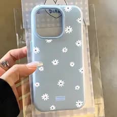 Capa De Silicone 2 Em 1 Com Margaridas Azuis , Para IPhone 13 11 12 14 15 16 17 16e Normal Pro Max Air Macarons