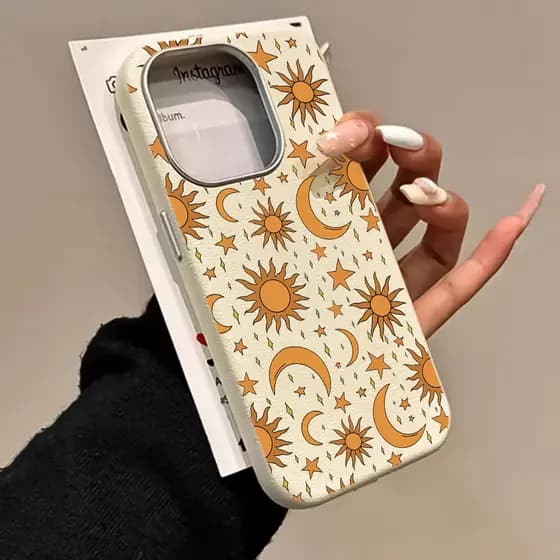 Sol Dourado E Lua Capinha Capa Coruro Para IPhone 13 11 12 16 15 14 17 Ar Normal Plus Pro Max Caso De Telefone De Couro