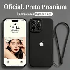 Capinha Silicone Líquido Ganhe Alça De Pulso Grátis Capa Para iPhone 14 15 16 Plus 13 12 11 17 Pro XS Max XR 7 8 Plus SE