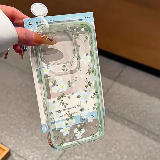 2 Em 1 Capa Capinha Para iPhone 17 Ar 16 15 14 Plus 13 12 11 Pro Max Flor Transparente Acrílico Anti-Impacto