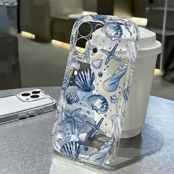 Capa Azul Concha Mar Capinha Para Samsung Galaxy A03 A04E A05 A06 A12 A13 A14 A15 A16 A23 Silicone Normal