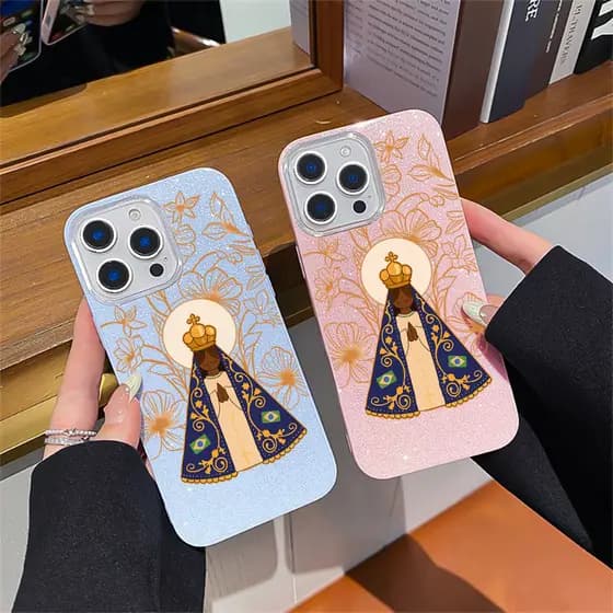 Nossa Senhora Capinha Para iPhone 17 Air 16 15 14 Plus 13 12 11 Pro Max XR Glitter Bling À Prova De Choque