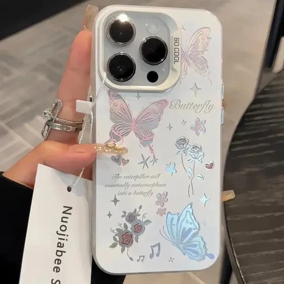 Borboletas Metálico Anti-Raios Capinha Capas Para IPhone 17 16 15 14 Plus 13 12 Pro Max Normal