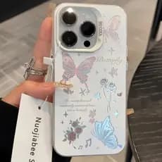 Borboletas Metálico Anti-Raios Capinha Capas Para IPhone 17 16 15 14 Plus 13 12 Pro Max Normal