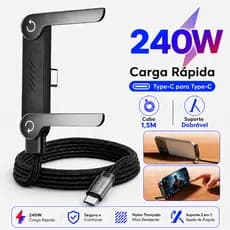 Cabo De Data De Carregamento Super Rápido 240W Carregador De Suporte Dobrável Type C Para 1.5M Samsung iPhone Moto