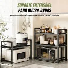 Estante De Cozinha - Suporte Telescópico Para Micro-Ondas Com 6 Ganchos