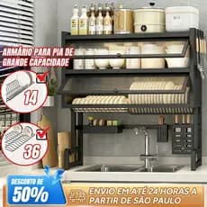 65cm/85/105cm Escorredor De Louça Cozinha Suspensa Autosustentavel Pia Rack Estante Poeira