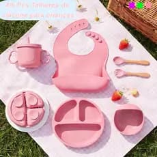 Kit Talheres Bebê silicone Com Ventosa Canudo Colher Babador Garfo-Introdução Alimentar Para Bebê Talheres Alimentação