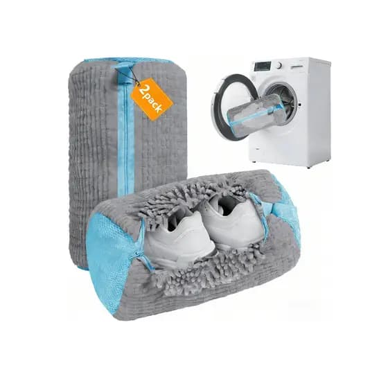 Conjunto de 2 peças para limpeza de sapatos em saco protetor de máquina de lavar 39 * 19 cm Material de poliéster cinza,