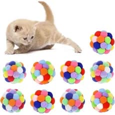 12 bolas coloridas de pelúcia para animais de estimação e conjunto de Pompom - estilo interativo