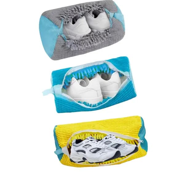 Conjunto de 3 peças para limpeza de sapatos em saco protetor de máquina de lavar 39 * 19 cm Material de poliéster azul c