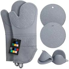 Conjunto de 6 peças de luvas de isolamento térmico de Silicone Luvas de 2 peças 36 * 18.5 cm Junta de 2 peças 18 * 18 cm